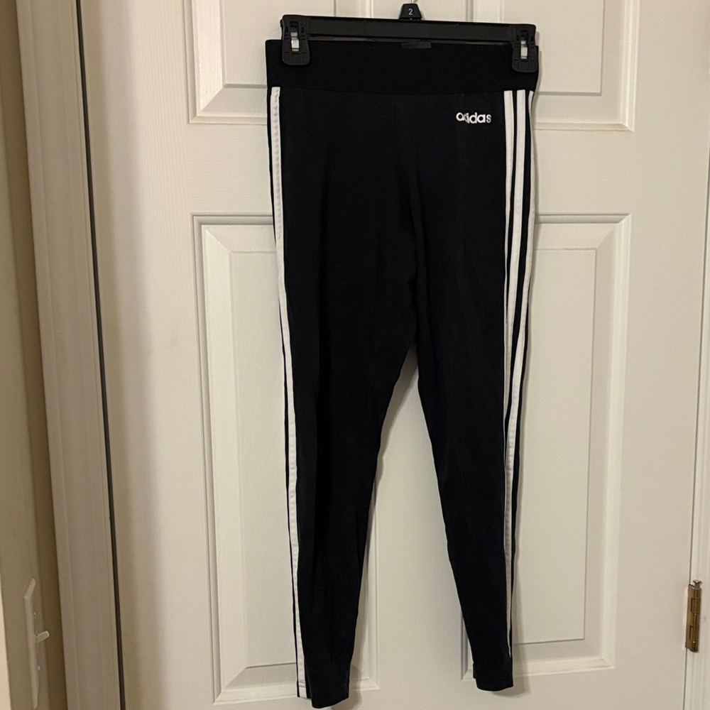 Adidas Kids Black and White Striped Leggings
